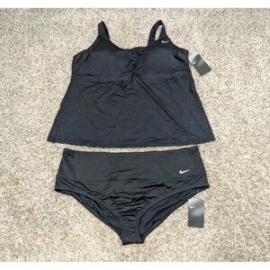 NEW Nike Swim Suit Women's 2X Plus Size Black Tankini Zip Pocket Beach Bikini